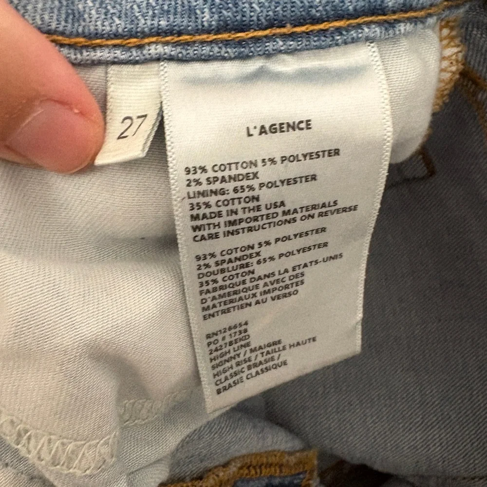 L’AGENCE High Line Distressed Skinny Jeans Classic Braise Chewed Hem Light Wash